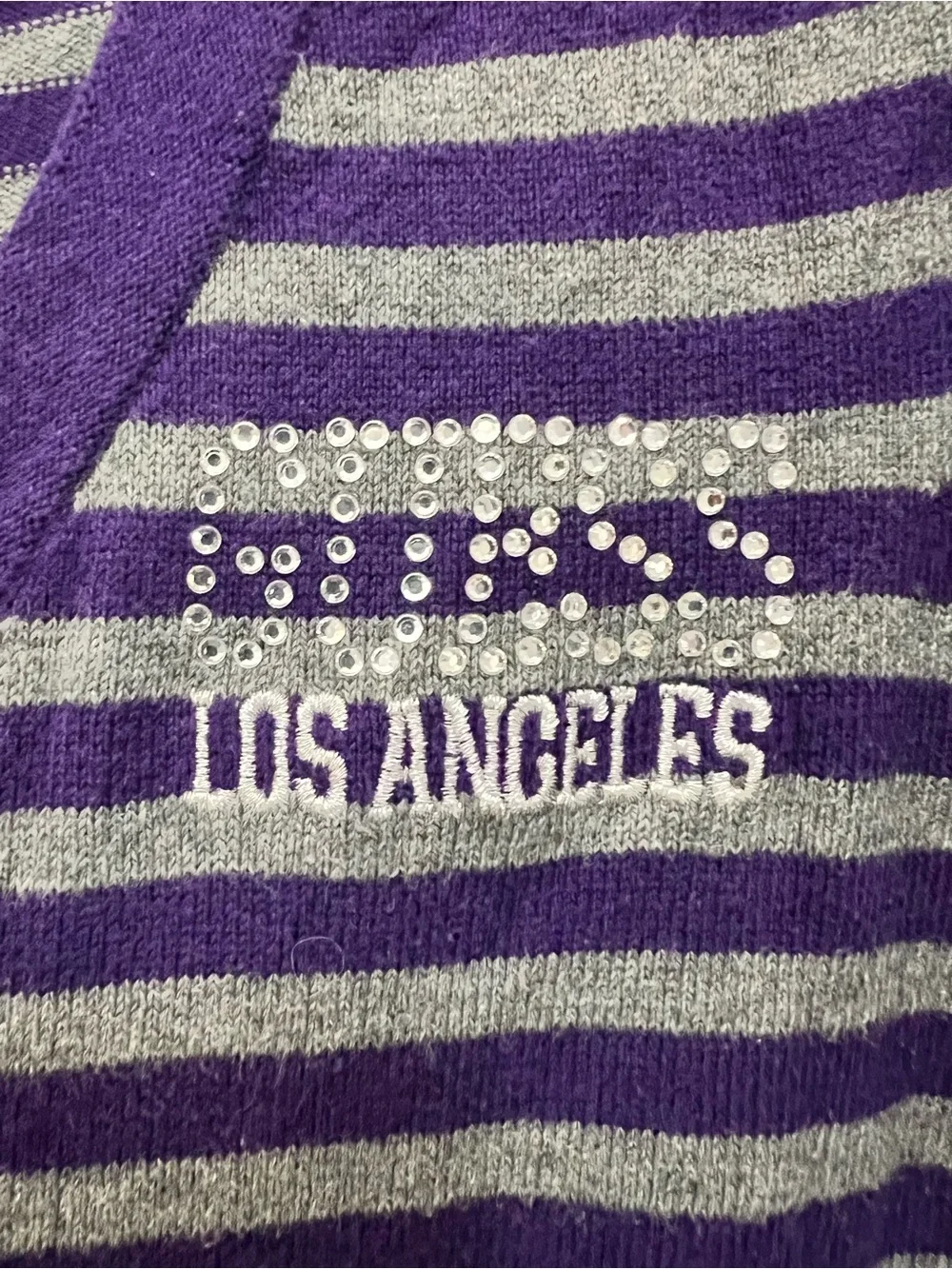 Y2K Guess Purple & Gray Striped V-Neck Zip Sweater